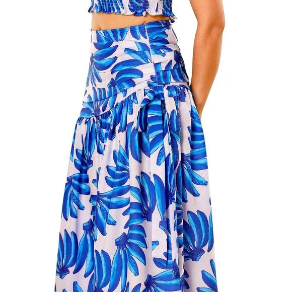HT 360 Collective Skirt Blue Banana Print Maxi Tie Waist High Waist - Picture 3 of 16